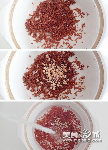 红米眉豆冬菜粥步骤2-4