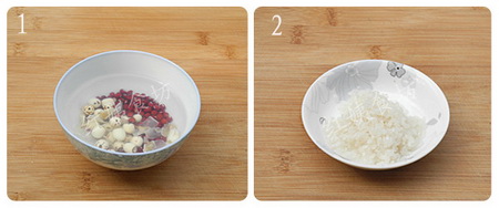 莲子百合红豆粥步骤1-2