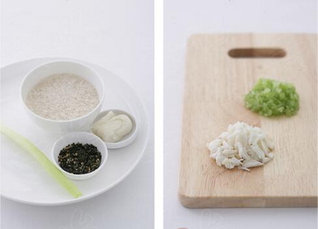 海苔芹菜鳕鱼粥的做法步骤1-2