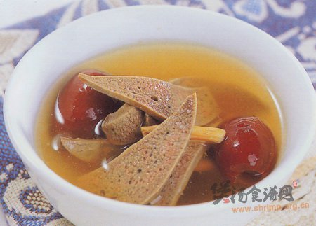 参枣猪肝汤的做法