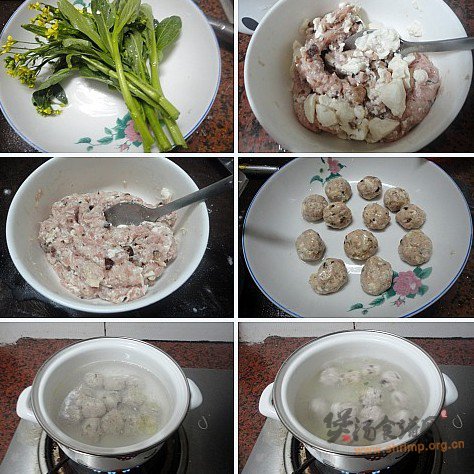 菜心豆腐丸子汤的做法
