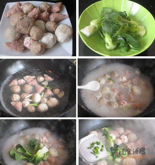 杂丸菜心汤的做法