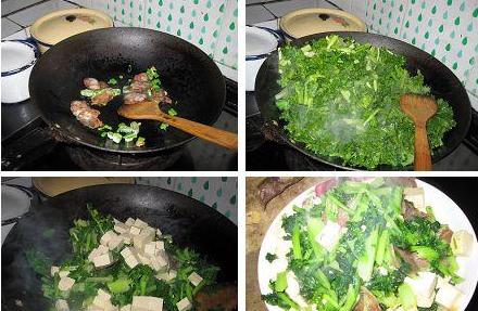 苔菜炖腊肠豆腐的做法