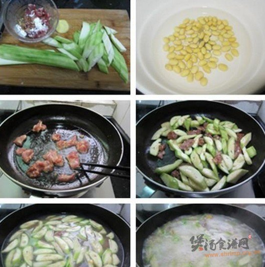 丝瓜黄豆肉片汤的做法