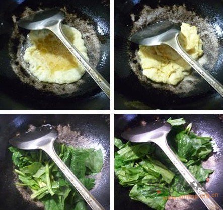 炒鸡蛋虾仁菠菜汤的做法