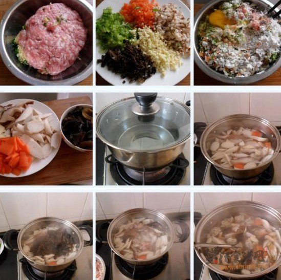 五彩贡丸杂蔬汤的做法