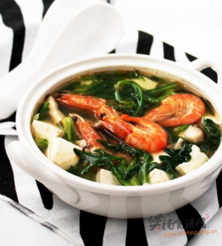 鲜虾荠菜汤的做法