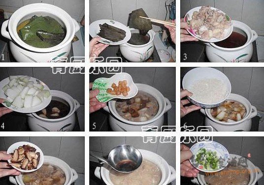 荷香冬瓜煲鸭粥的做法