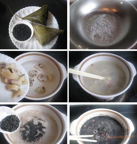 黑芝麻粽子粥的做法