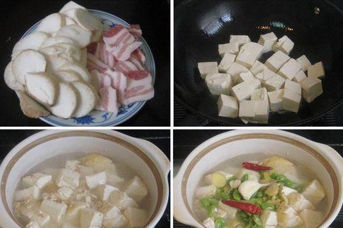 五花肉鲜虾豆腐煲的做法